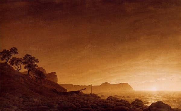 Caspar David Friedrich Blick auf Arkona mit aufgehendem Mond und Netzen Norge oil painting art